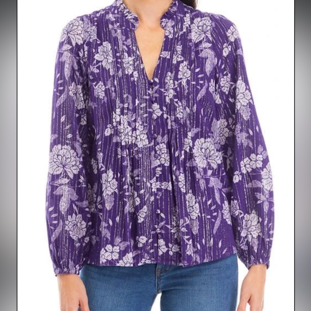 Crown and Ivy NWT purple floral shimmer long sleeve blouse Size L